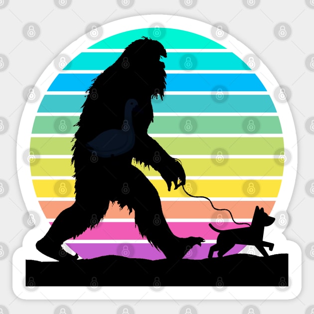 Big Foot walking a Dog Gradient Sunset Sticker by FlippinTurtles